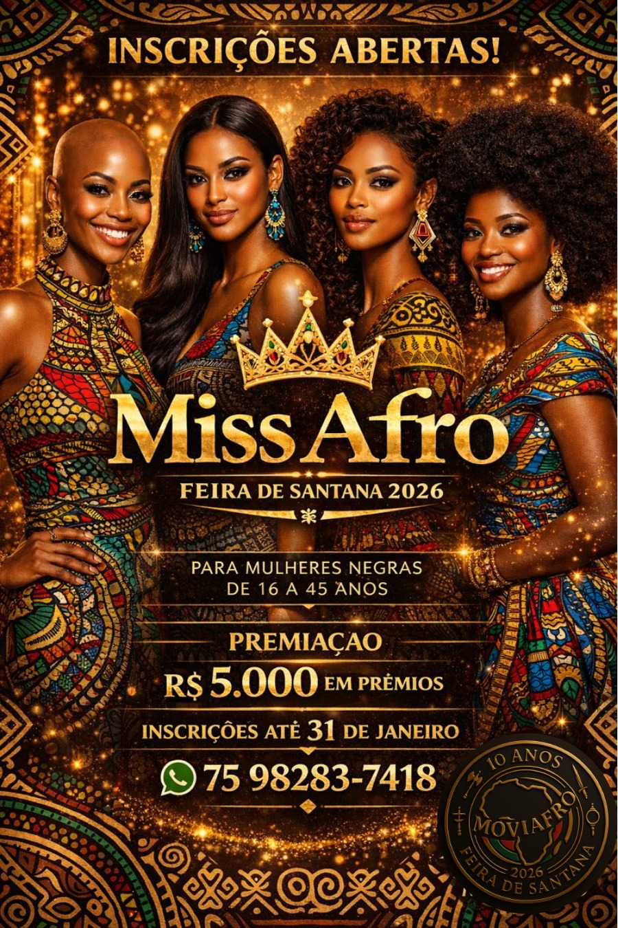 Inscrições abertas para a 9ª edição do Concurso Miss Afro Feira de Santana 2026