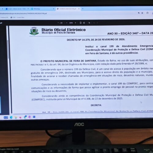 Canal 199 da Coordenação de Defesa Civil é instalado em Feira